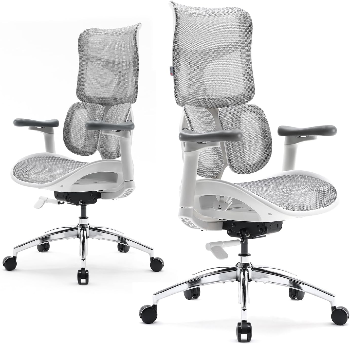 SIHOO Doro S100 Chaise de bureau ergonomique avec double soutien lombaire dynamique, dossier réglable sur 5 positions, accoudoirs coordonnés 4D, angle d’inclinaison max. 135°, convient pour le bureau à domicile, S100 blanc