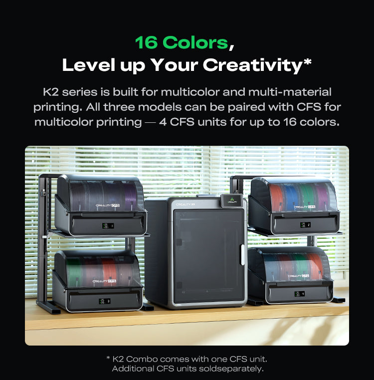 Creality K2 Combo Imprimante 3D multicolore CFS, vitesse max 600 mm/s avec nivellement automatique intelligent & caméra AI - Volume d'impression 260 x 260 x 260 mm