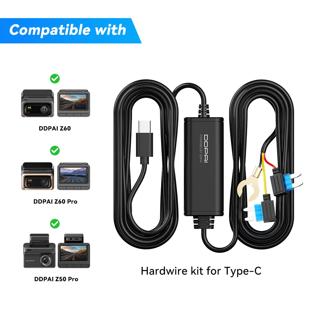DDPAI Kit de câblage pour mode de stationnement 24h/24h de Dashcam, compatible avec les modèles DDPAI Z60, Z60 Pro, MINI2X, Z50 Pro et N2