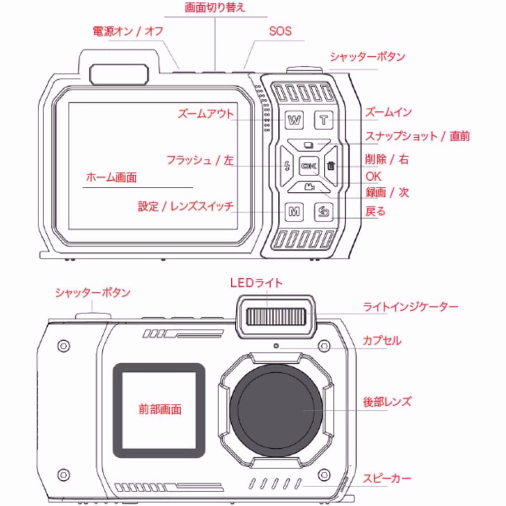 AgfaPhoto Appareil photo numérique compact étanche 24 MP, Zoom numérique 18, Double écran, Vidéo 4K, Noir
