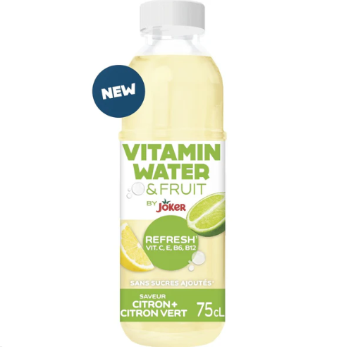 JOKER Boisson vitamin water & fruit citron citron vert sans sucre ajouté 75cl