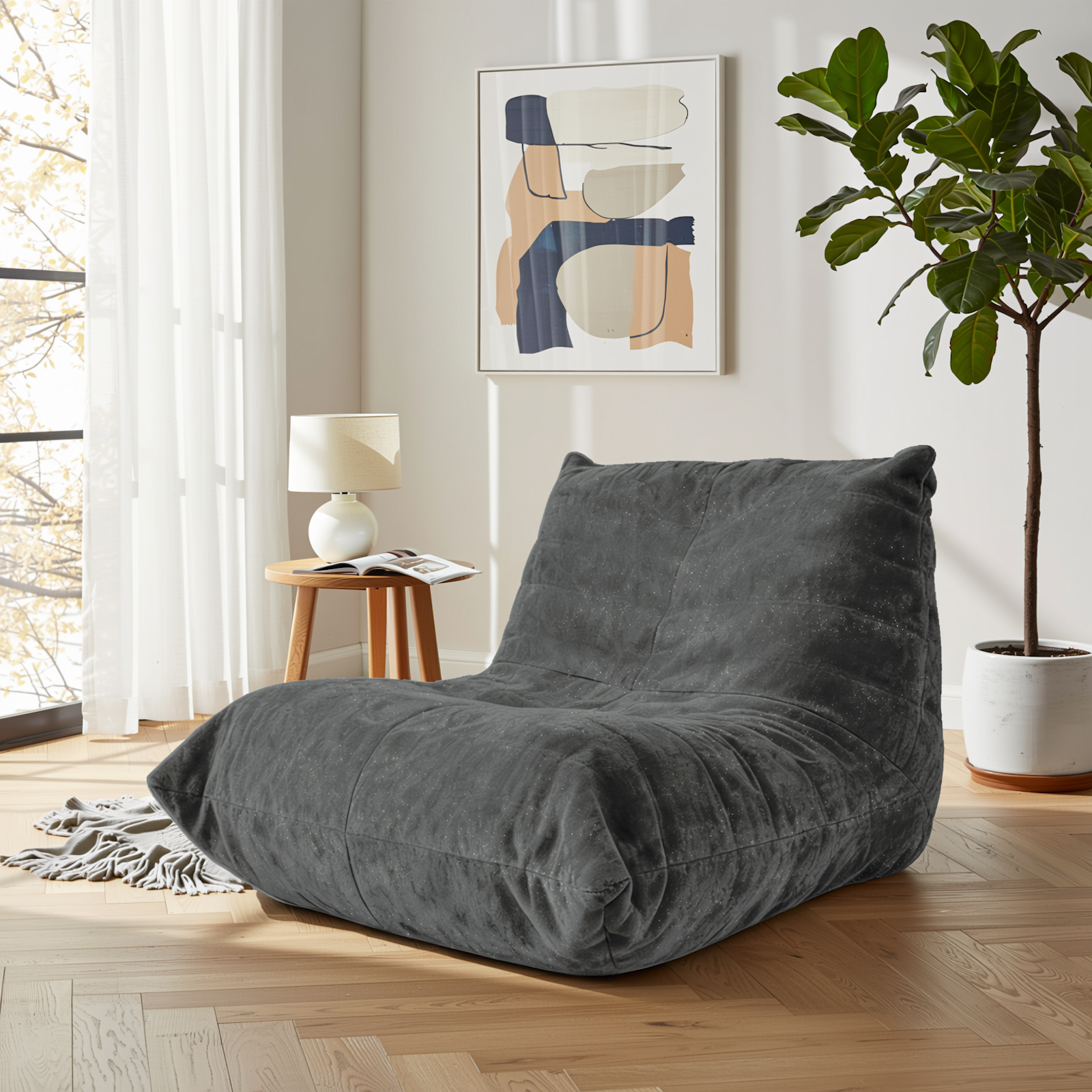 URBAN MEUBLE Série de chaises poufs en chenille Canapé paresseux Gris foncé 90x100x80 cm