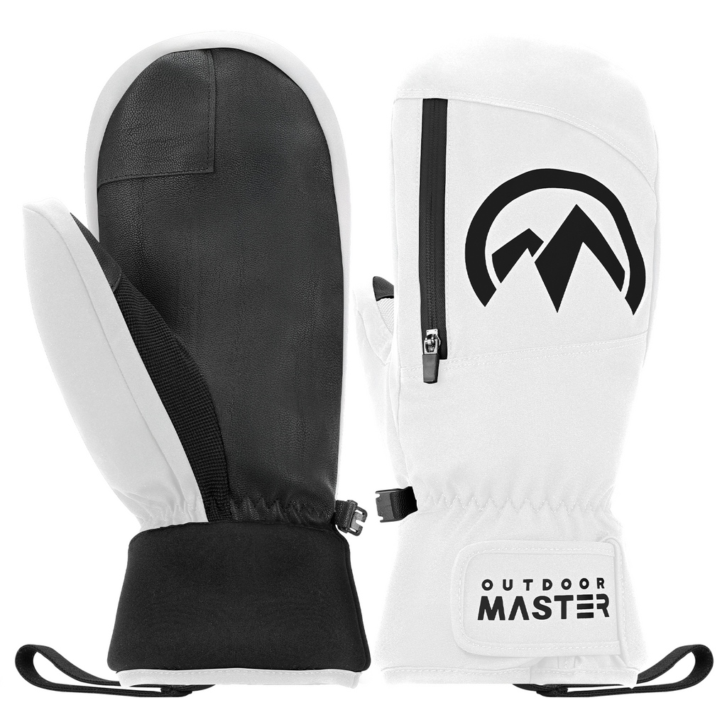 OutdoorMaster Moufles de ski adultes pour femmes et hommes, Gants de ski imperméables et coupe-vent, Gants de snowboard chauds d’hiver Blanc L