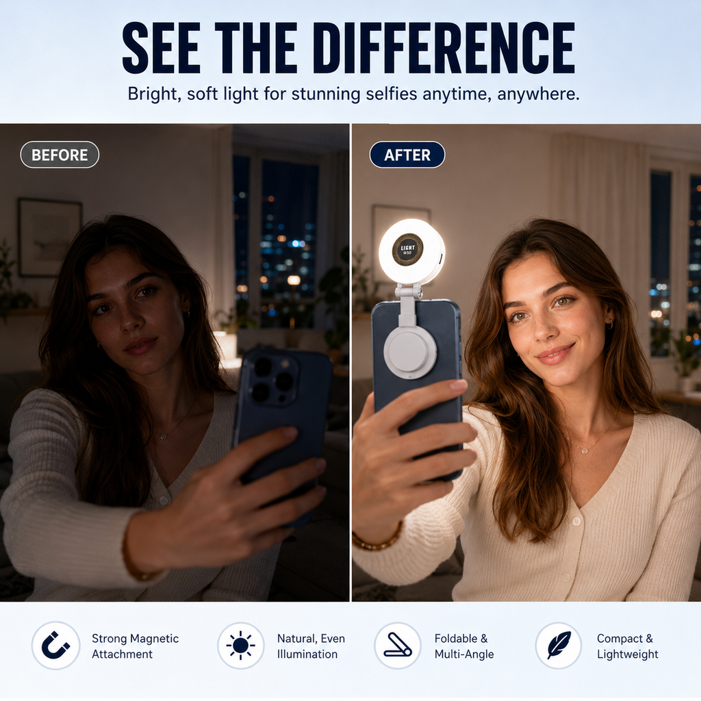 VoxorAI M28 Lampe d’appoint blanche – Solution d’éclairage pour selfie avec miroir et fixation magnétique. Qualité CRI95+, éclairage LED à 360°