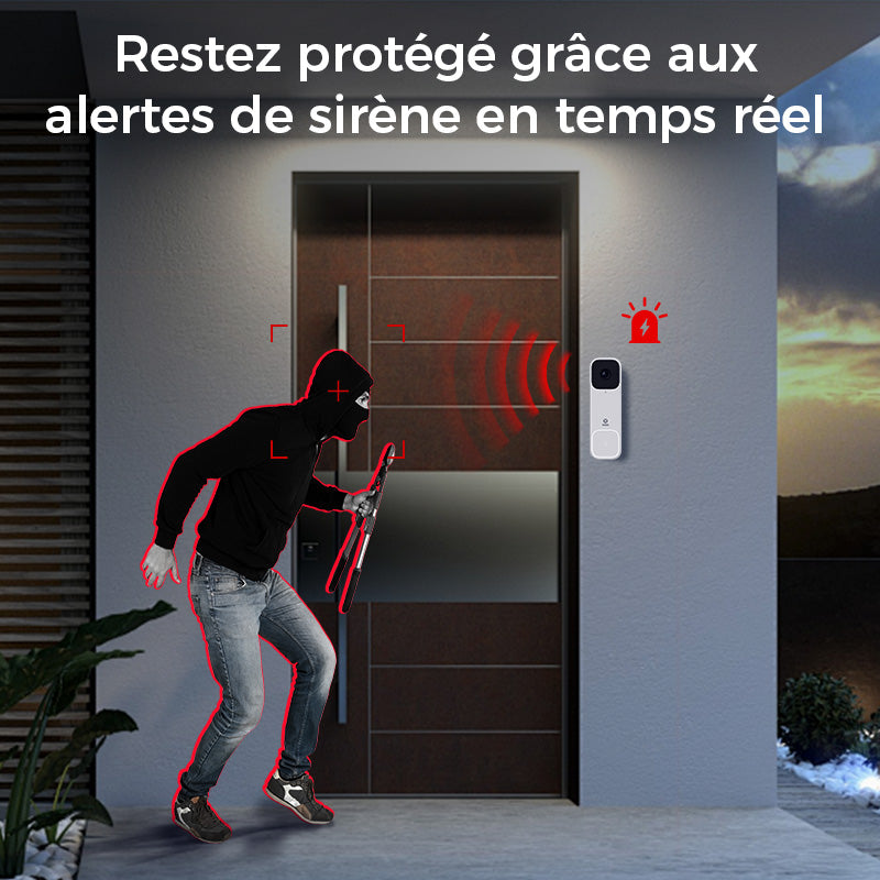 WOOX Sonnette sans fil avec caméra, sonnette vidéo 2K UHD alimentée par batterie 5200 mAh, champ de vision 170°, détection des personnes/colis, vision nocturne, audio bidirectionnel