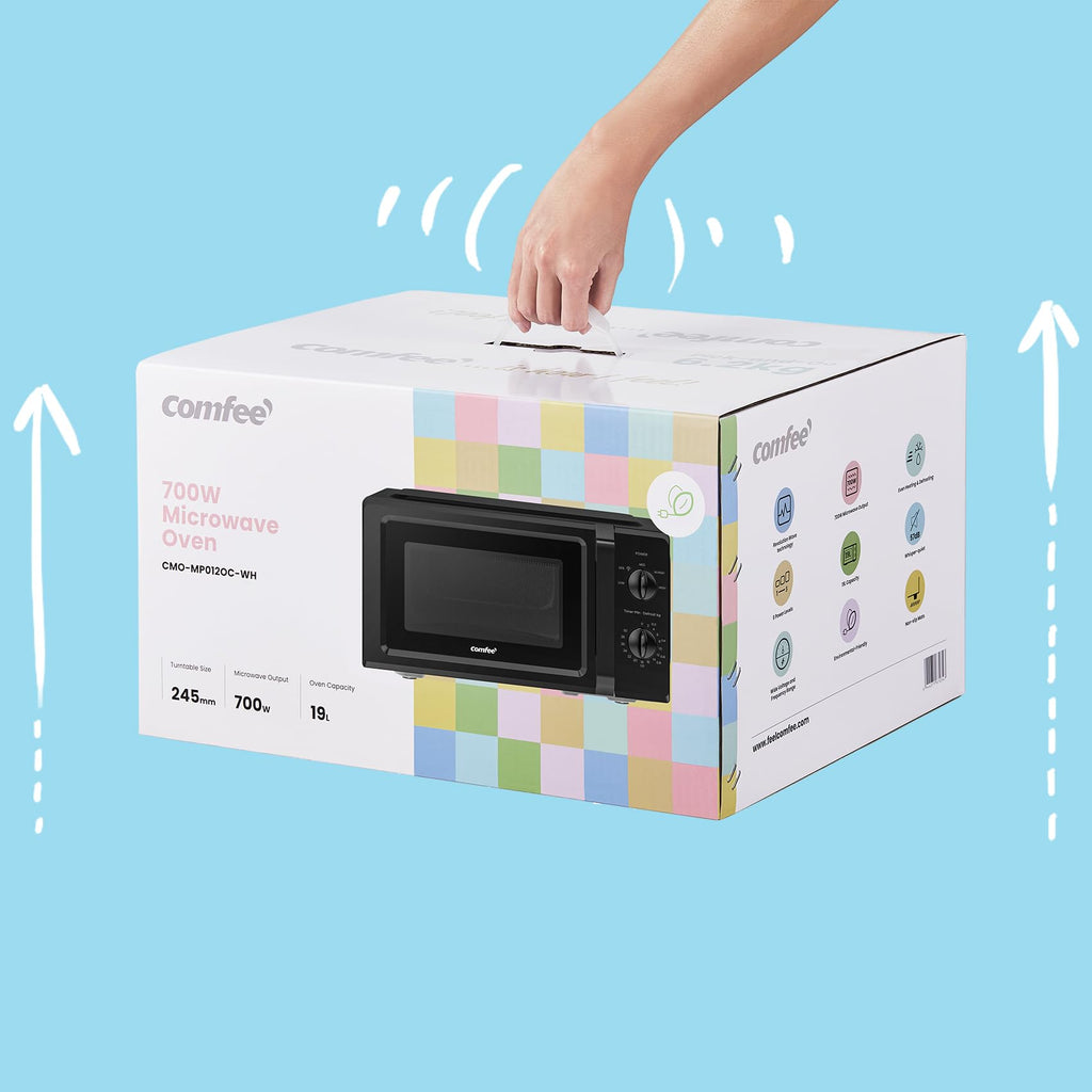 COMFEE Inverter CMO-MP012OC(BK), 700 W de puissance, 5 niveaux de puissance, fonction dégivrant, minuterie 30 min, 19 L, noir