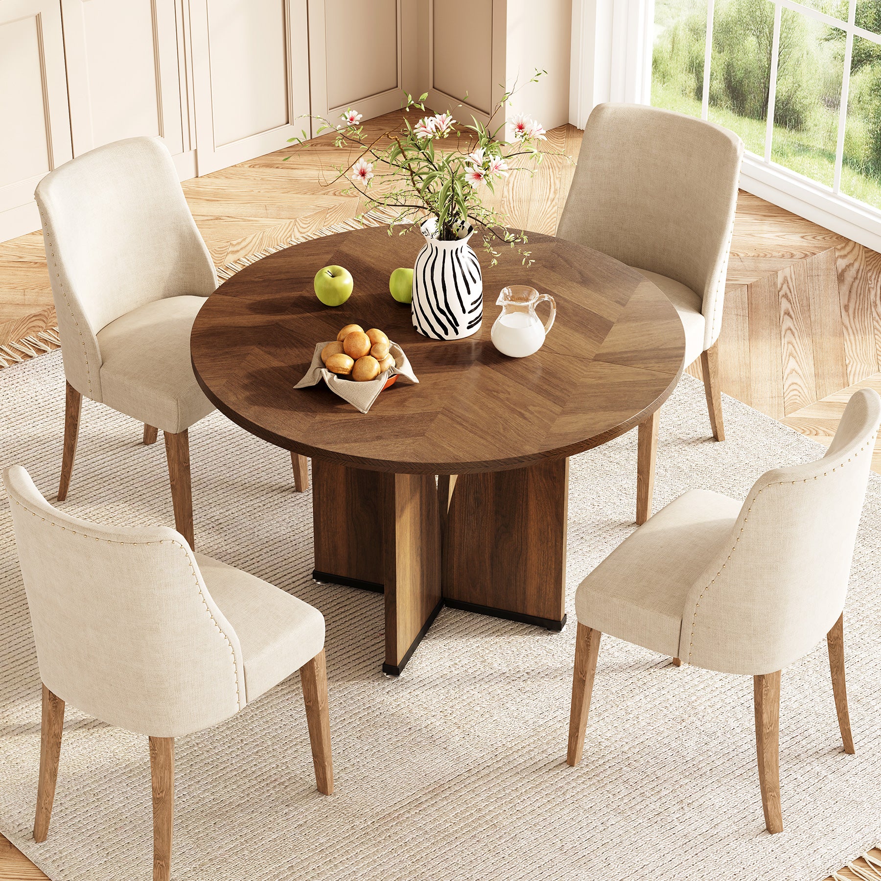 TRIBESIGNS Table ronde rustique pour 4 personnes marron - 100 cm