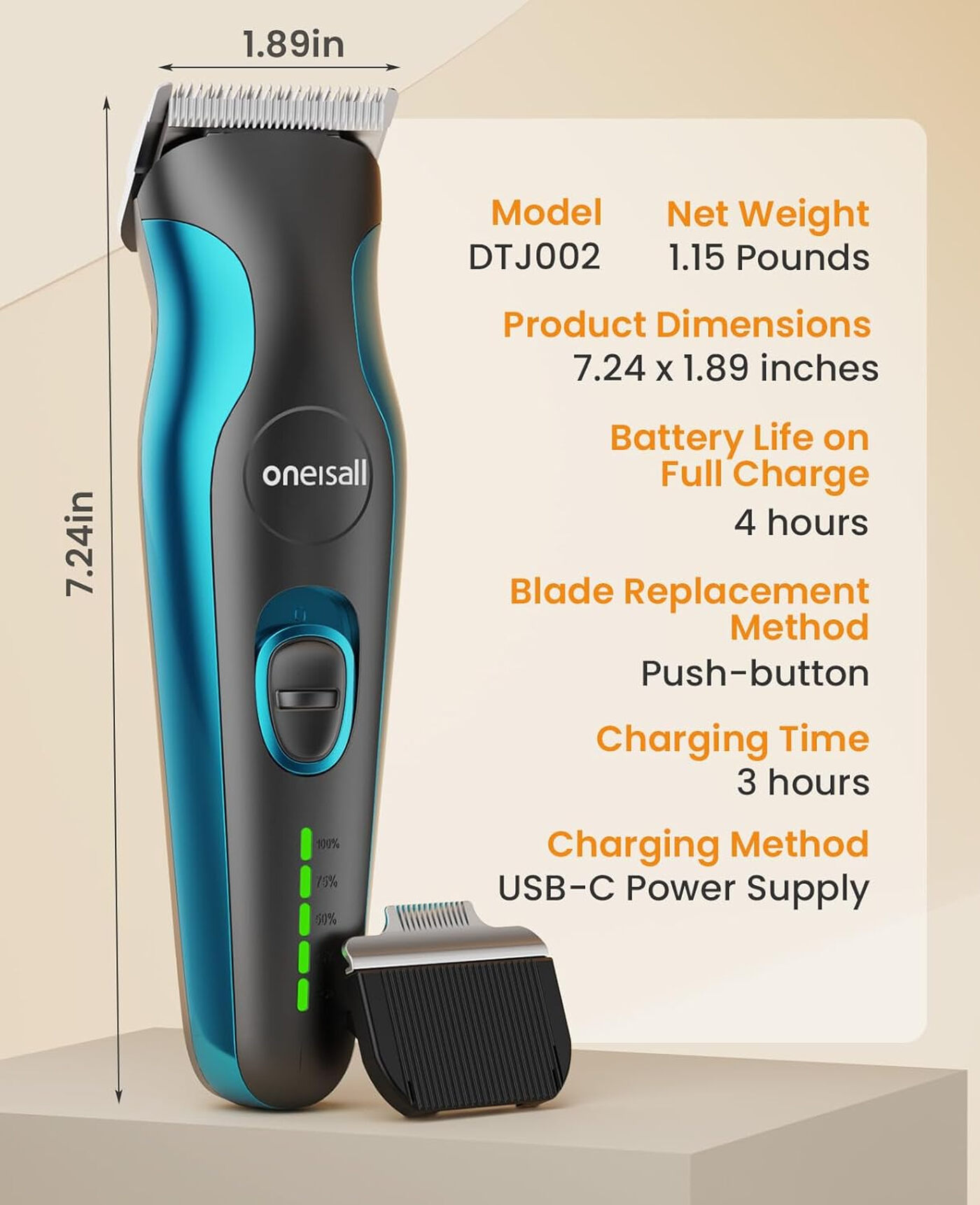 Oneisall DTJ 002 Tondeuse sans fil multifonction pour chiens et chats