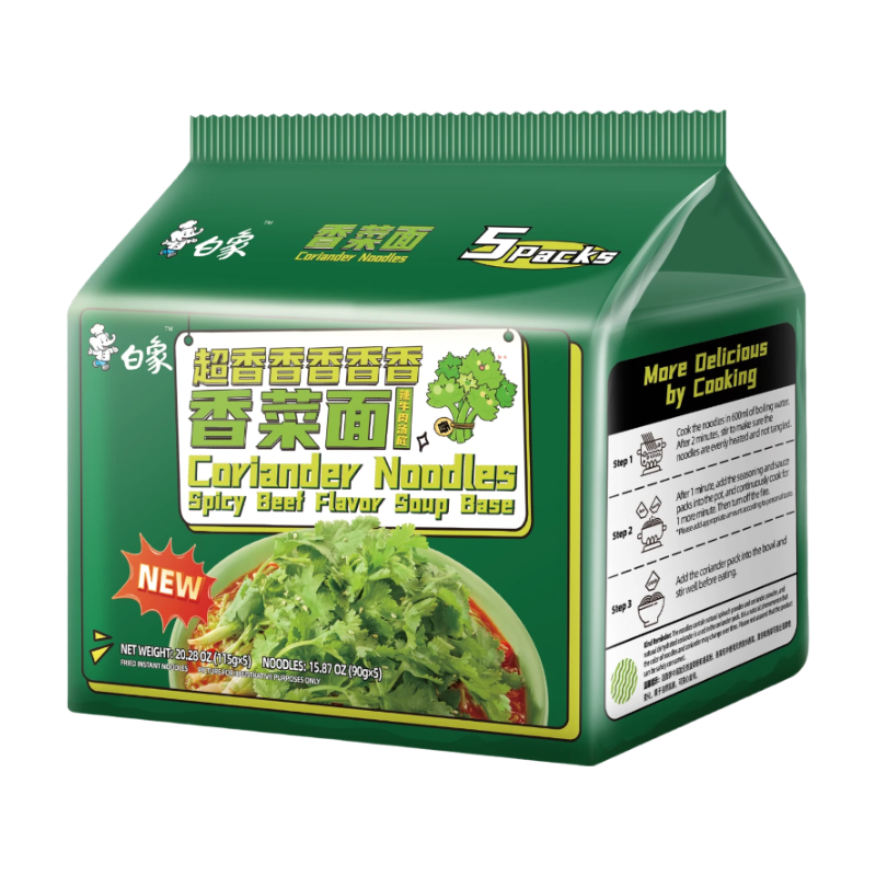 Bai Xiang Nouilles à la coriandre avec soupe de bœuf épicée -115 g x 5 portions