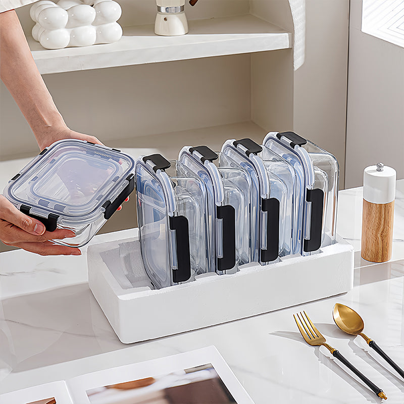 JORDAN&JUDY Lot de 10 contenants alimentaires noirs à fermeture à clip, Verre à haute teneur en borosilicate (1040 ml x 5 + 370 ml x 5), Couvercles hermétiques, Lot de boîtes repas de bureau