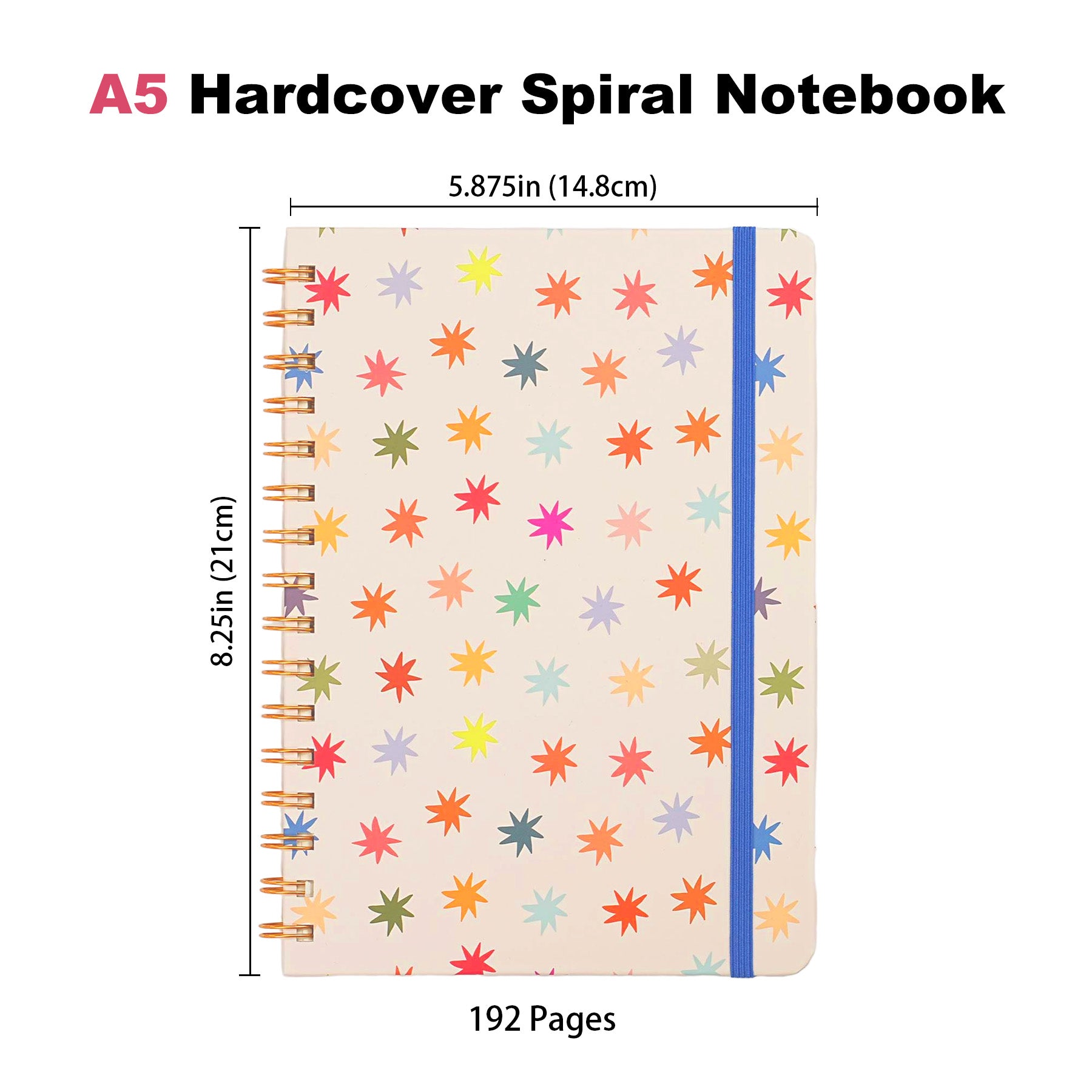 Jubiluu Carnet ligné A5 à spirale et couverture rigide - 96 feuilles (papier offset 100 g), avec bande élastique - Journal ligné crème classique pour écriture, école
