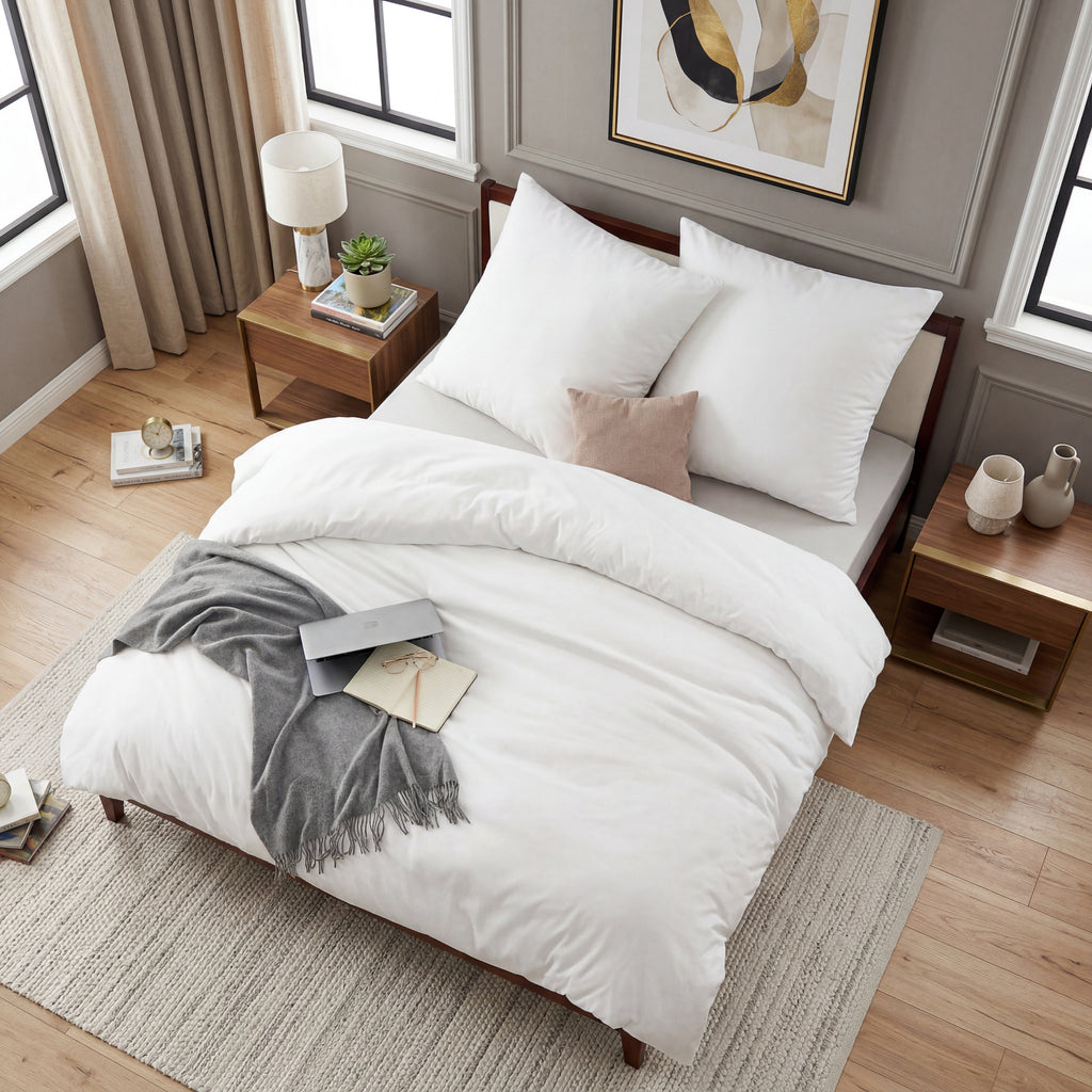 Parure de lit 4 pièces - 135 x 200 cm - Blanc - Avec 2 taies d'oreiller de 80 x 80 cm - En microfibre avec fermeture éclair, 90 % polyester