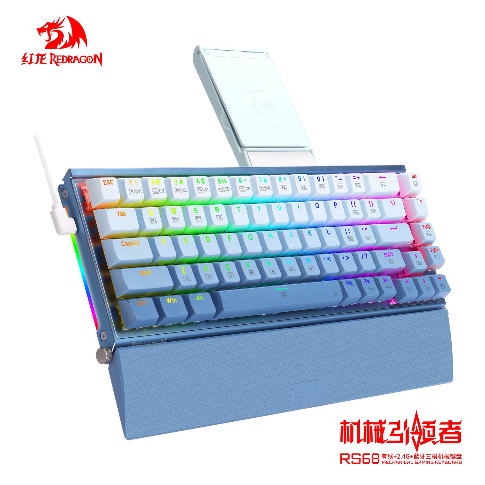 RS68 série 3ème Mock Examination, clavier mécanique sans fil en alliage d’aluminium, changement de type de switch à chaud, Bluetooth, support de poignet détachable, pour e-sport