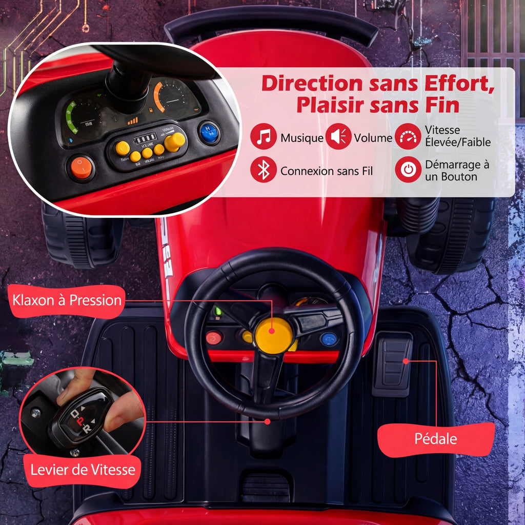 Costway Tracteur électrique 24 V avec remorque, télécommande 2,4 GHz et klaxon - Tracteur électrique pour enfants - Rouge