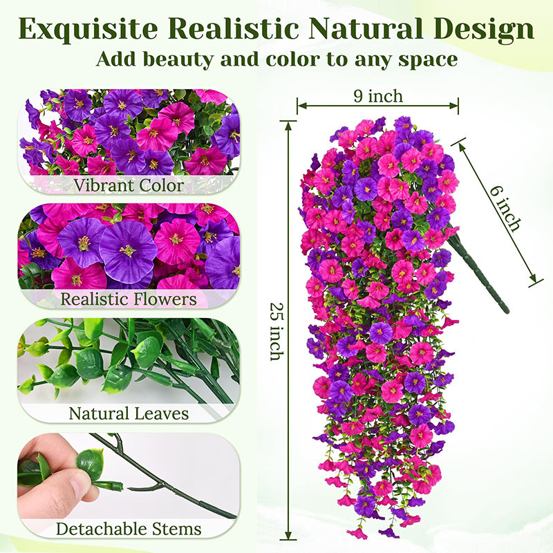 Yuejia Lot de 4 bouquets suspendus de fleurs artificielles en soie liseron violet et fuchsia - 75 cm