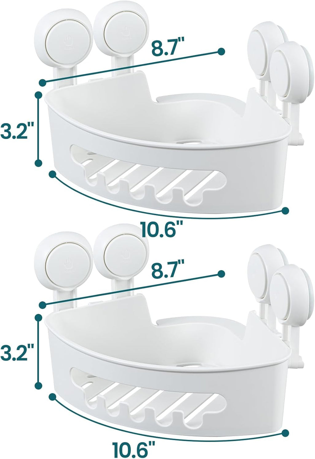 Taili Lot de 2 paniers d'angle de douche à ventouses, panier de rangement pour salle de bain, organisateur mural pour shampoing et après-shampoing