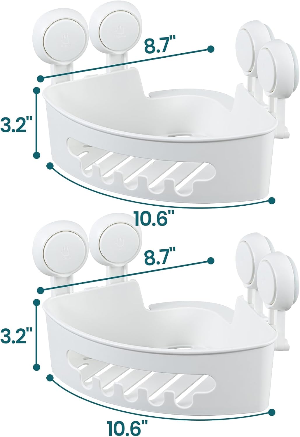 Taili Lot de 2 paniers d'angle de douche à ventouses, panier de rangement pour salle de bain, organisateur mural pour shampoing et après-shampoing