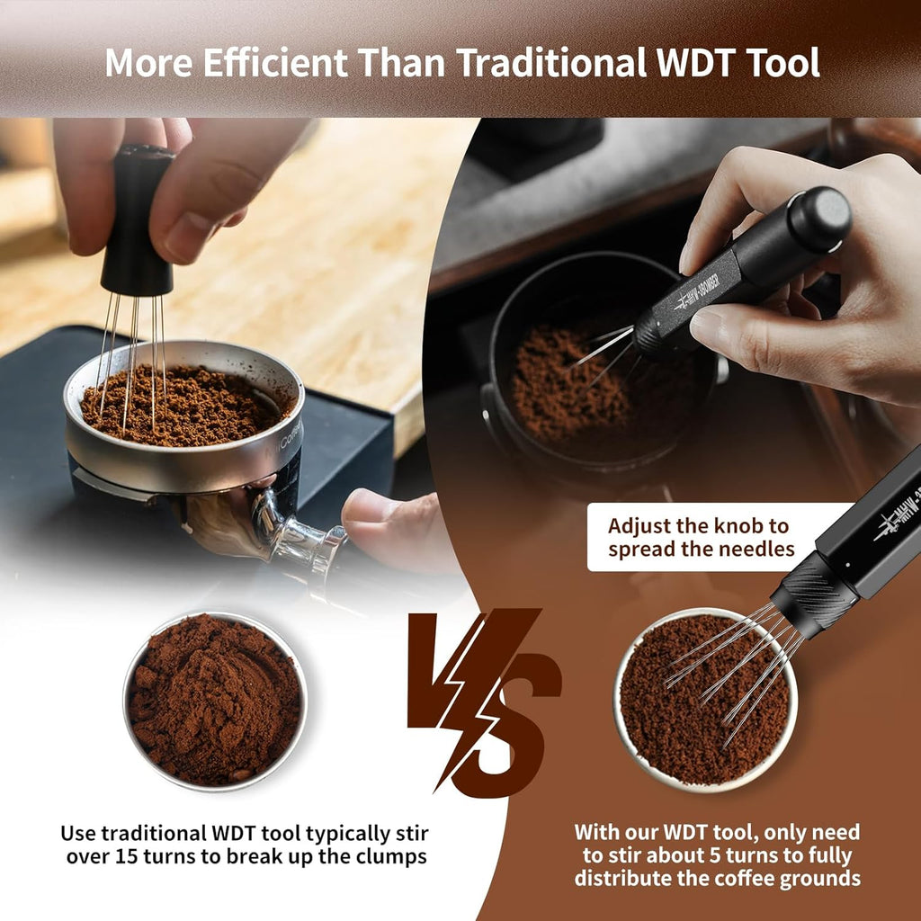MHW-3BOMBER Outil WDT rétractable, outil de distribution d'espresso avec rangement magnétique, outil de mélange de café à portée réglable pour barista