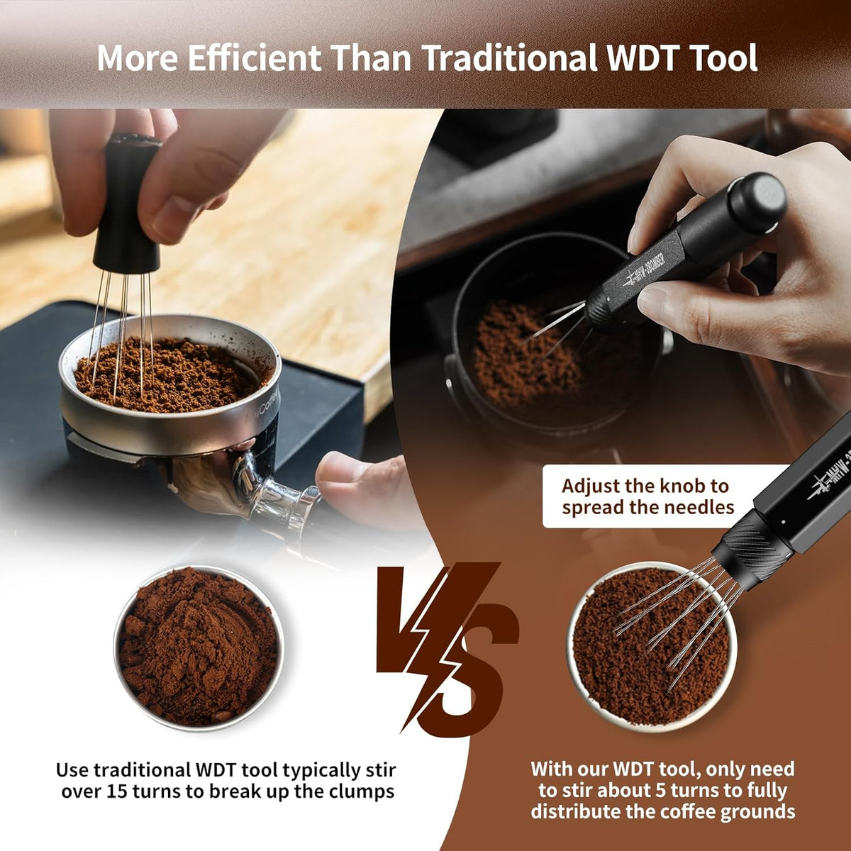 MHW-3BOMBER Outil WDT rétractable, outil de distribution d'espresso avec rangement magnétique, outil de mélange de café à portée réglable pour barista