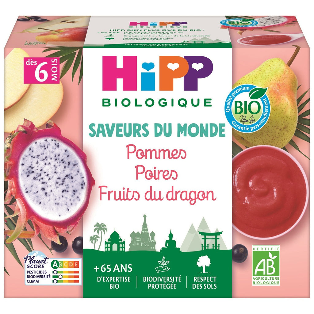Hipp Compote Bébé Bio Pomme Poire Fruit du Dragon Dès 6 Mois 400 g