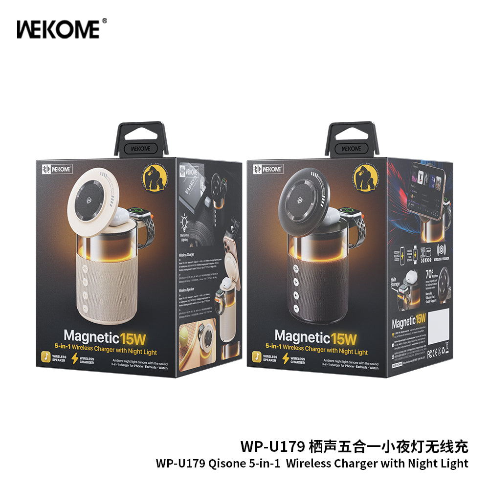 WEKOME Qisong Veilleuse 5-en-1 avec charge rapide sans fil TP-U179 ，Compatible avec les téléphones Apple, Huawei, Samsung et Xiaomi