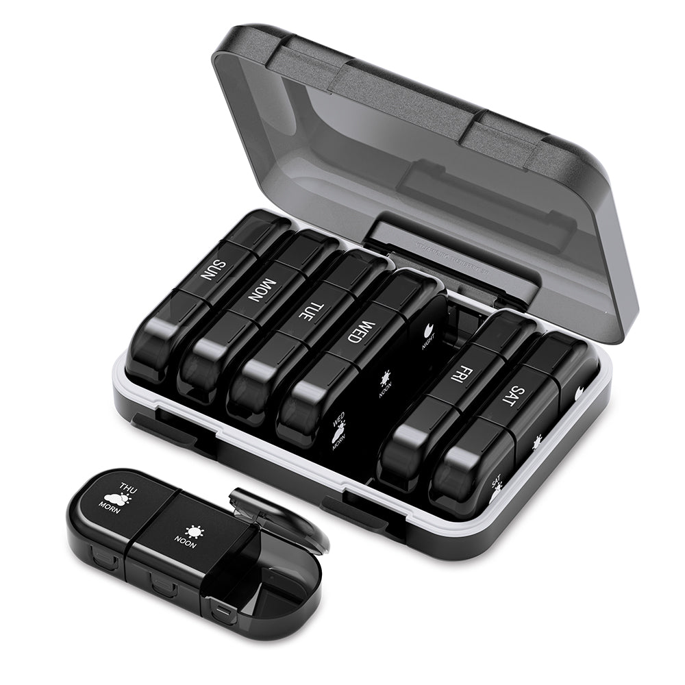 GAONLY Pilulier hebdomadaire 3 prises par jour, Boîte à pilules de voyage portable 7 jours avec grands compartiments, Étui à pilules opaque pour vitamines, médicaments
