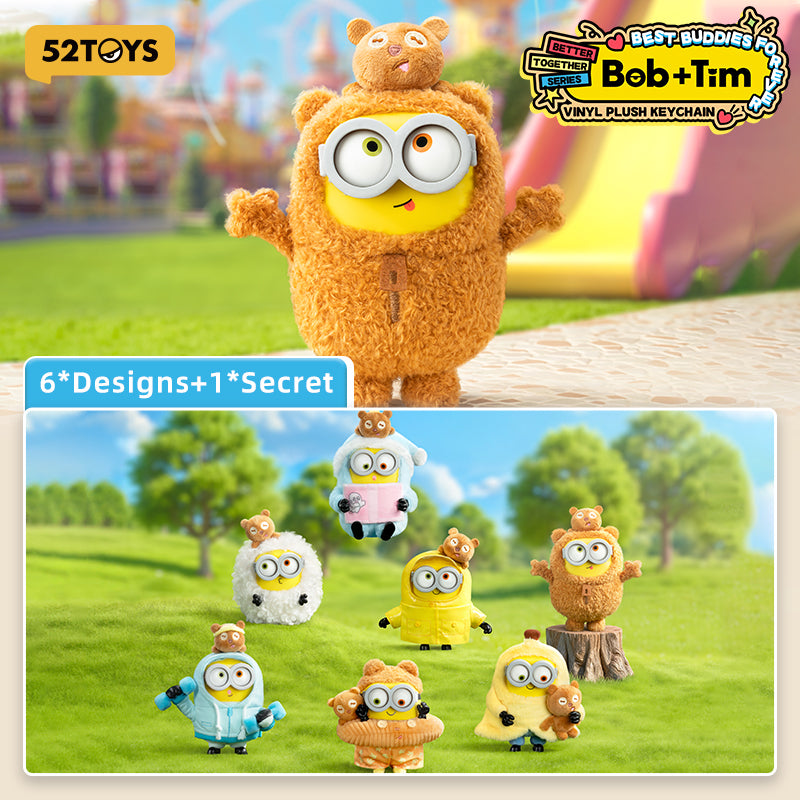 52TOYS Bob-Tim Série Minions - Amis ensemble - Pendentif en peluche en caoutchouc - Boîte mystère - Jouet tendance - Modèle aléatoire vendu à l'unité