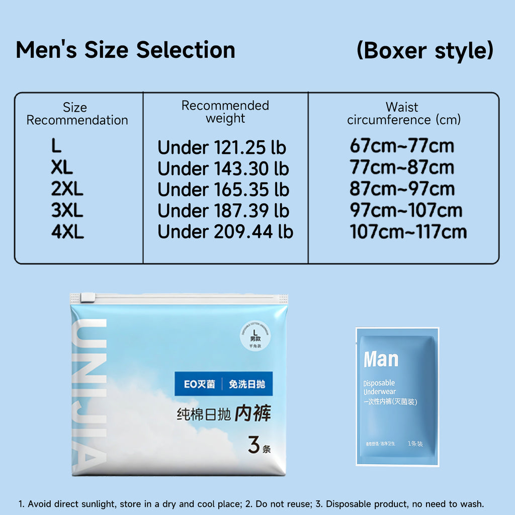 YIJINCHAN Lot de 3 sous-vêtements jetables pour homme en pur coton - Taille XXL