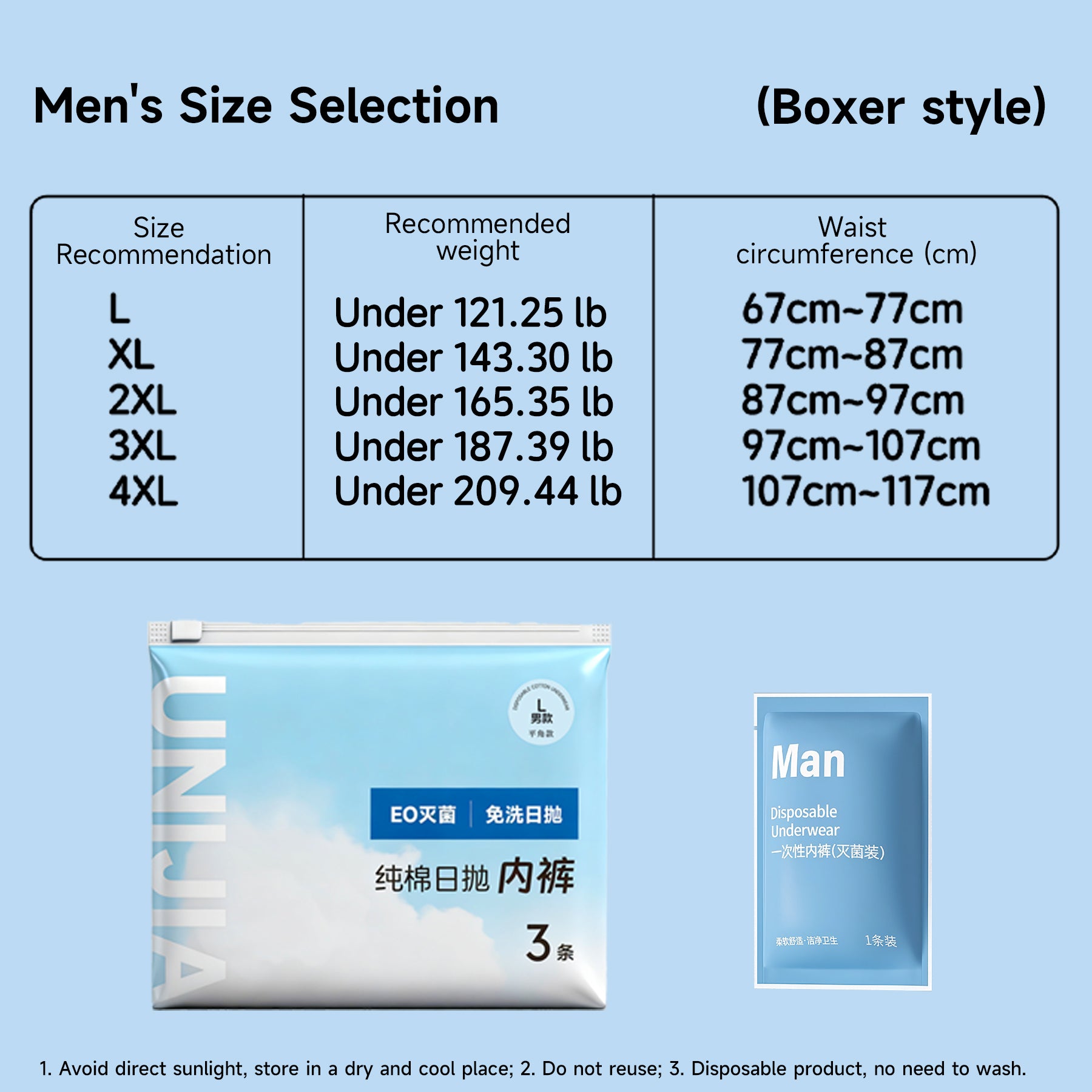 YIJINCHAN Lot de 3 sous-vêtements jetables pour homme en pur coton - Taille XXL