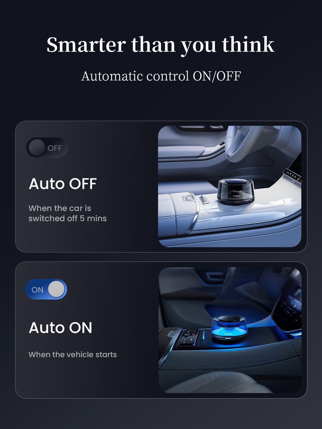 Diffuseur de parfum intelligent TORRAS pour voiture, parfum automobile premium avec design paysager, marche/arrêt automatique, double bande lumineuse DIY, recharge solaire et USB-C