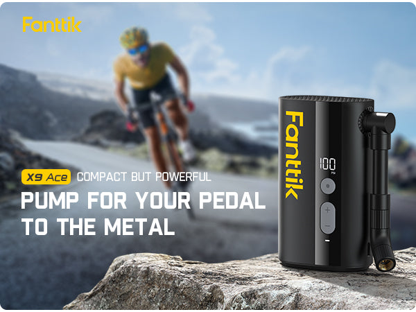 Fanttik X9 Ace Mini pompe à vélo pour gonflage rapide en 32 secondes avec manomètre, 150 psi et compatible valves Presta et Schrader