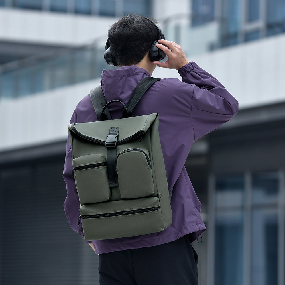 Sac à dos ordinateur portable professionnel 15,6 pouces à rabat hydrofuge Multi poches externes Poches arrière antivol Sac à dos décontracté Pour bureau et voyage quotidien