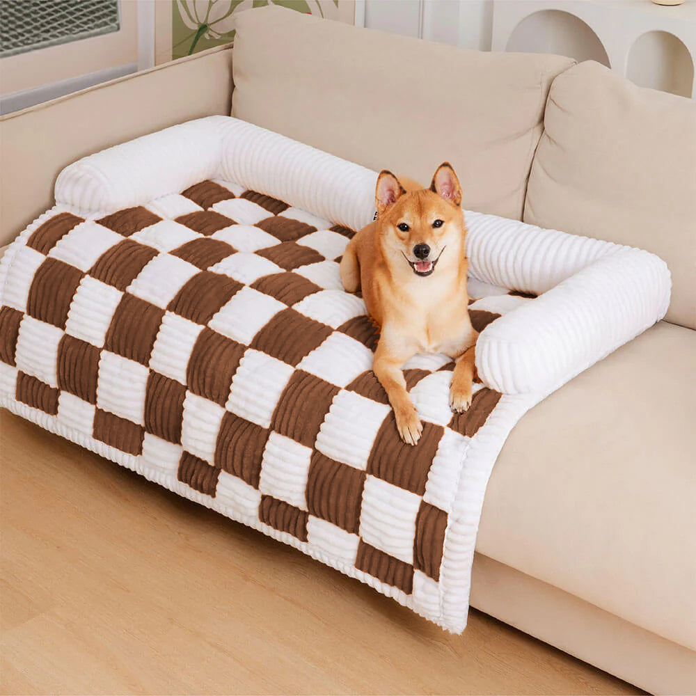 FUNNYFUZZY Tapis protecteur pour chien à motif carreaux crème et marron - Taille S