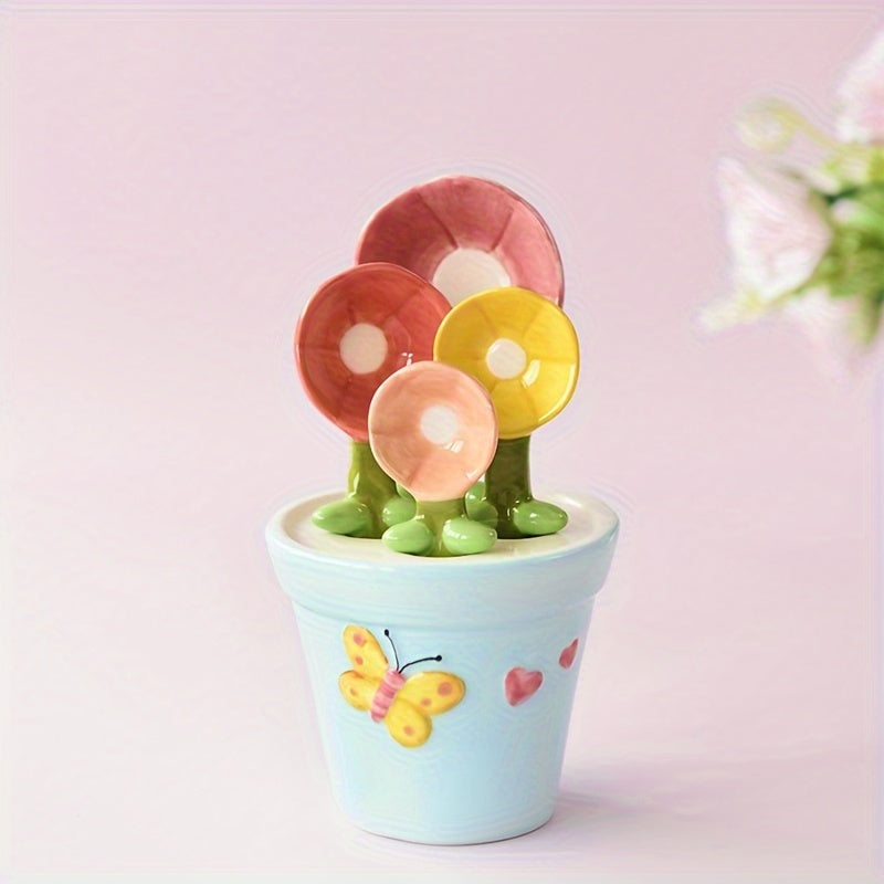YumiPLUS Cuillères à motifs de fleurs mignonnes pour la pâtisserie, avec graduations en forme de pétale, Lot de 1