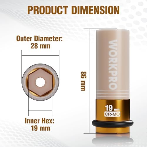WORKPRO Douille de perceuse 1/2" jaune, protège-pneu, avec anse de gomme, 19 mm