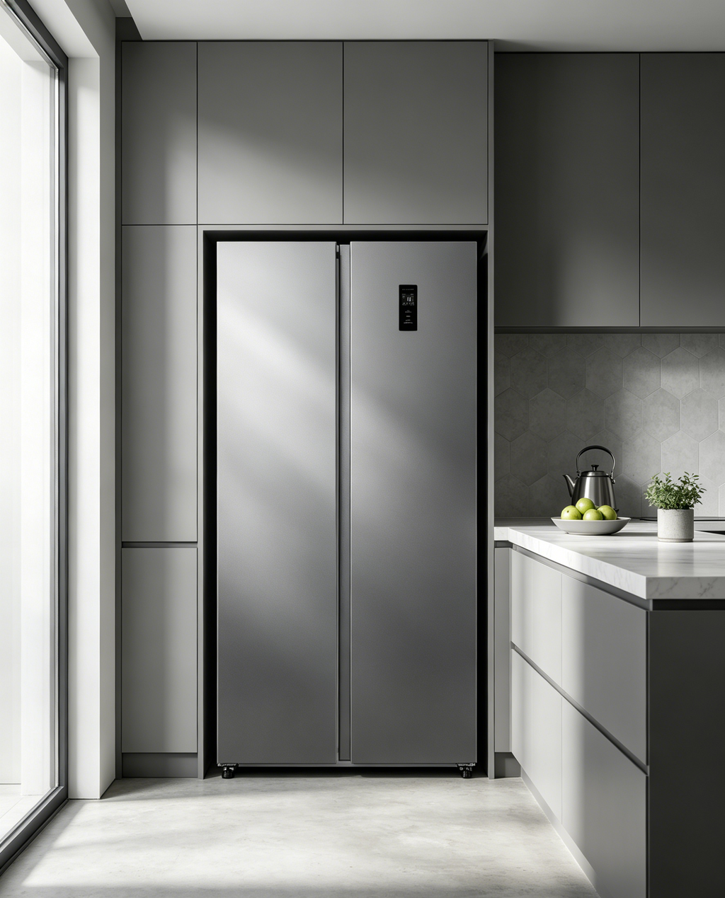 Sonlu CC-520WE 444L Grande capacité de, sans givre, fonctionnement ultra-silencieux à seulement 40 dB, refroidissement rapide et design argent clair[Classe énergétique E]