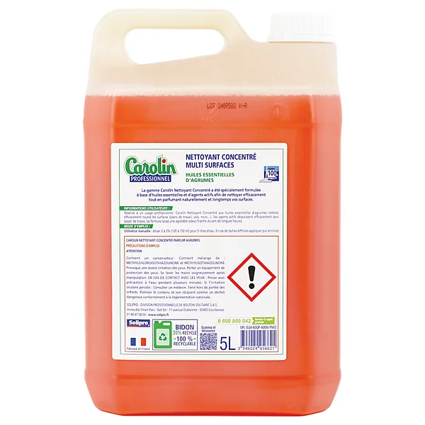 CAROLIN Nettoyant multi-usages concentré professionnel aux huiles essentielles d'agrumes 5 L