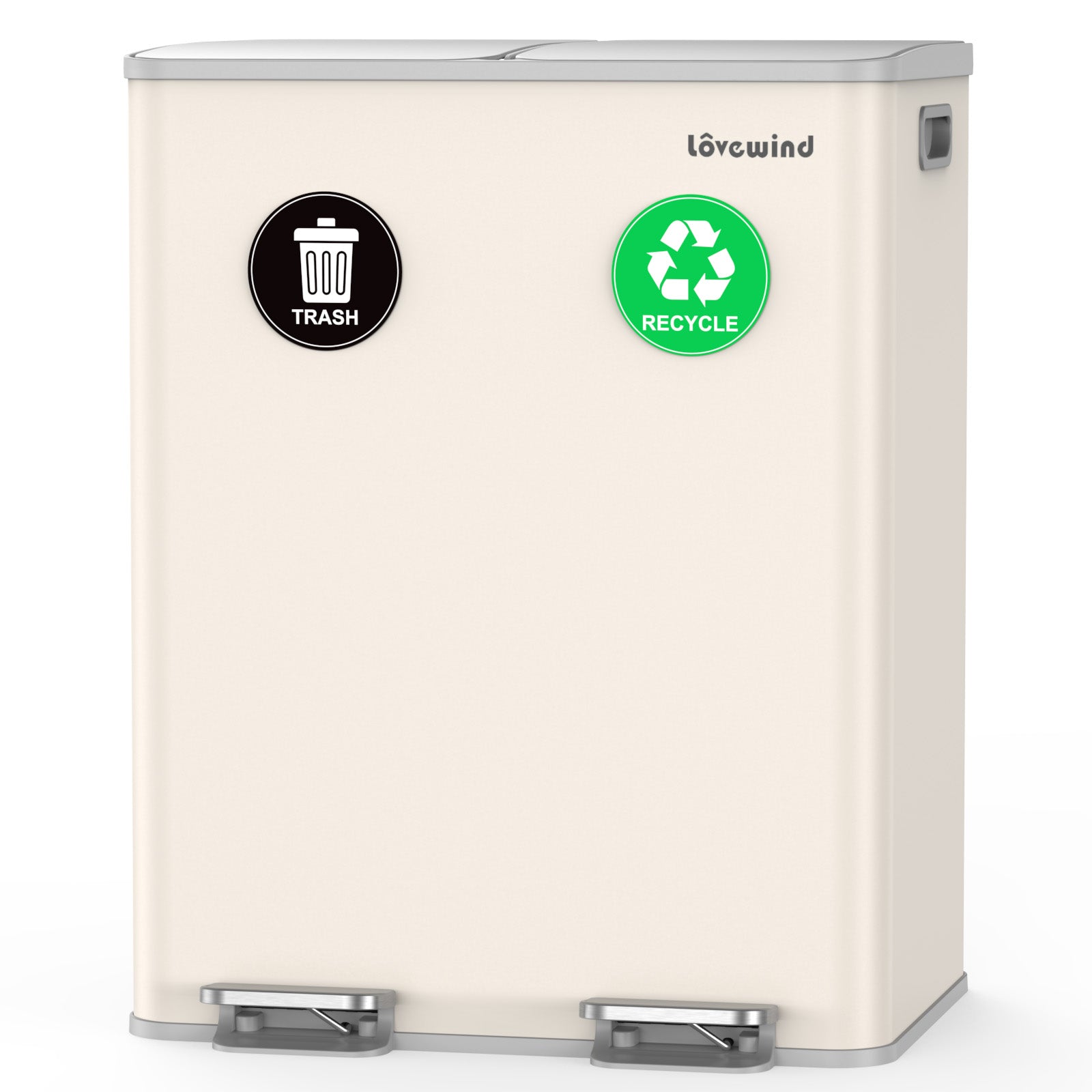 Poubelle de cuisine 60 L (2 x 30 L) en acier inoxydable, poubelle et bac de recyclage combinés avec couvercle à fermeture douce, poubelle à pédale à double compartiment pour recyclage, abricot