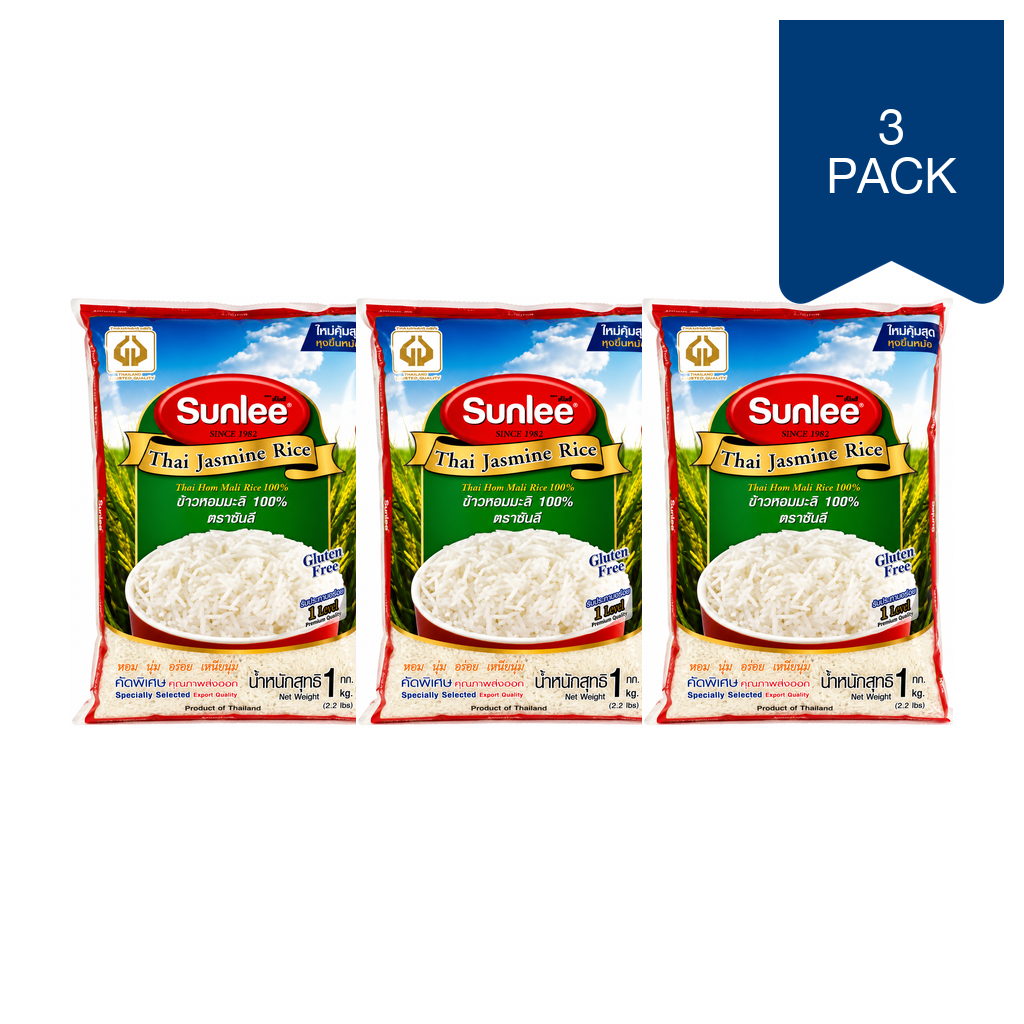 Sunlee Riz jasmin thaïlandais, 1 kg, 1 paquet ( Lot de 3)