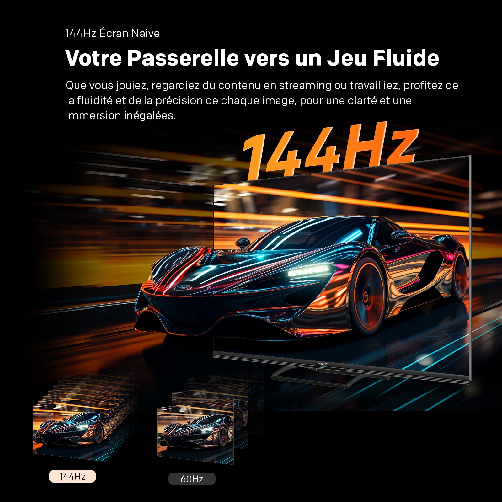 METZ 65MNE8000Z TV MiniLED 144 Hz 65 pouces (165 cm), QLED+ UHD, HDR10+, Smart TV Google, Dolby Vision Atmos, HDMI 2.1, MEMC, Upscaling 4K AI
