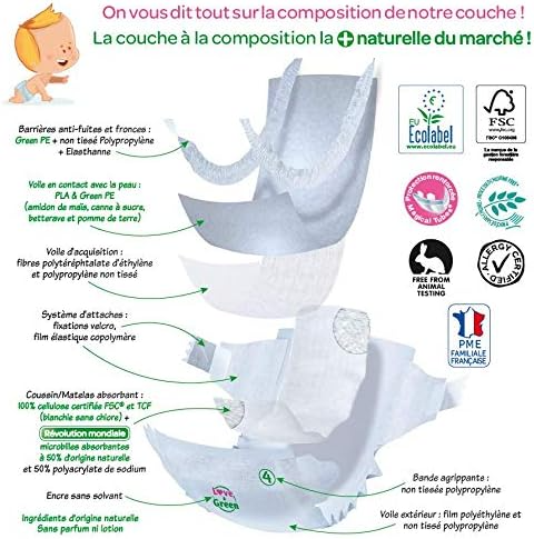 Love&Green Couches bébé saines et écologiques Taille 2 3-6 kg - 36 couches