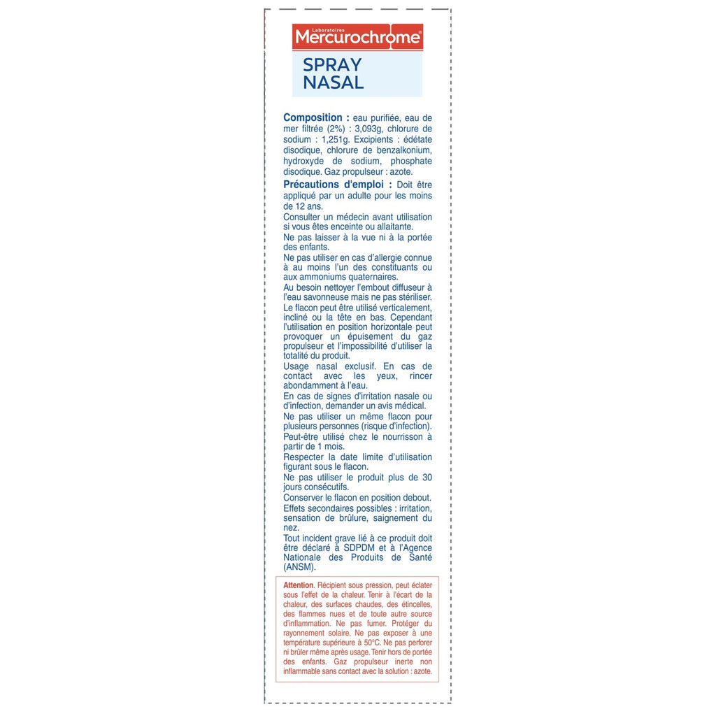 MERCUROCHROME Spray nasal à l'eau de mer hygiène nasale quotidienne 150 ml