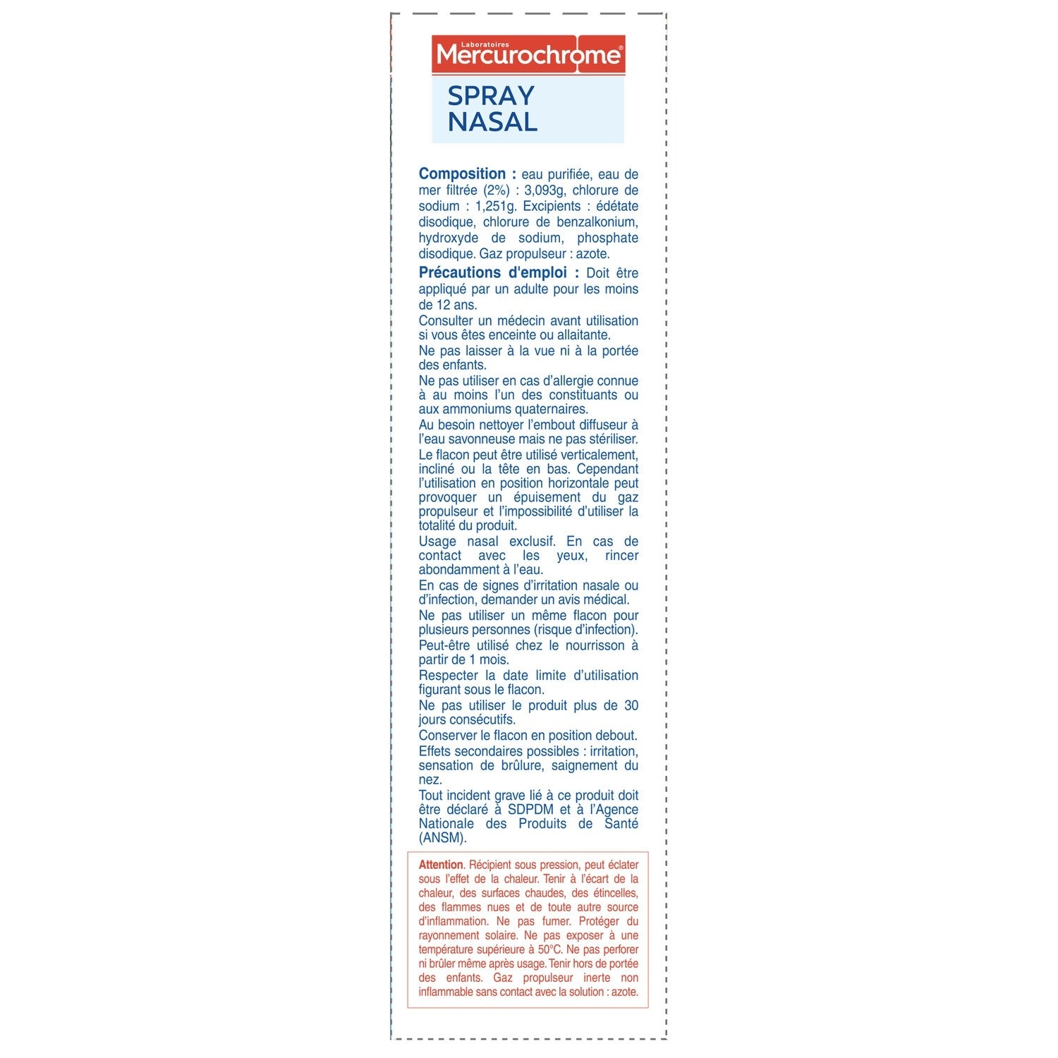 MERCUROCHROME Spray nasal à l'eau de mer hygiène nasale quotidienne 150 ml