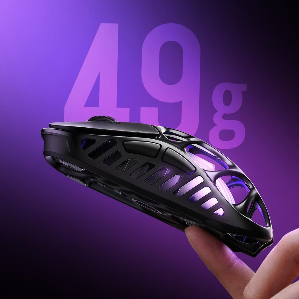 Souris de jeu sans fil GravaStar Mercury X Pro 49 g, Dongle 8K, Capteur PAW3950 32 000 DPI, Taux d'interrogation 8000 Hz, Alliage de magnésium, Design creux, Éclairage RGB