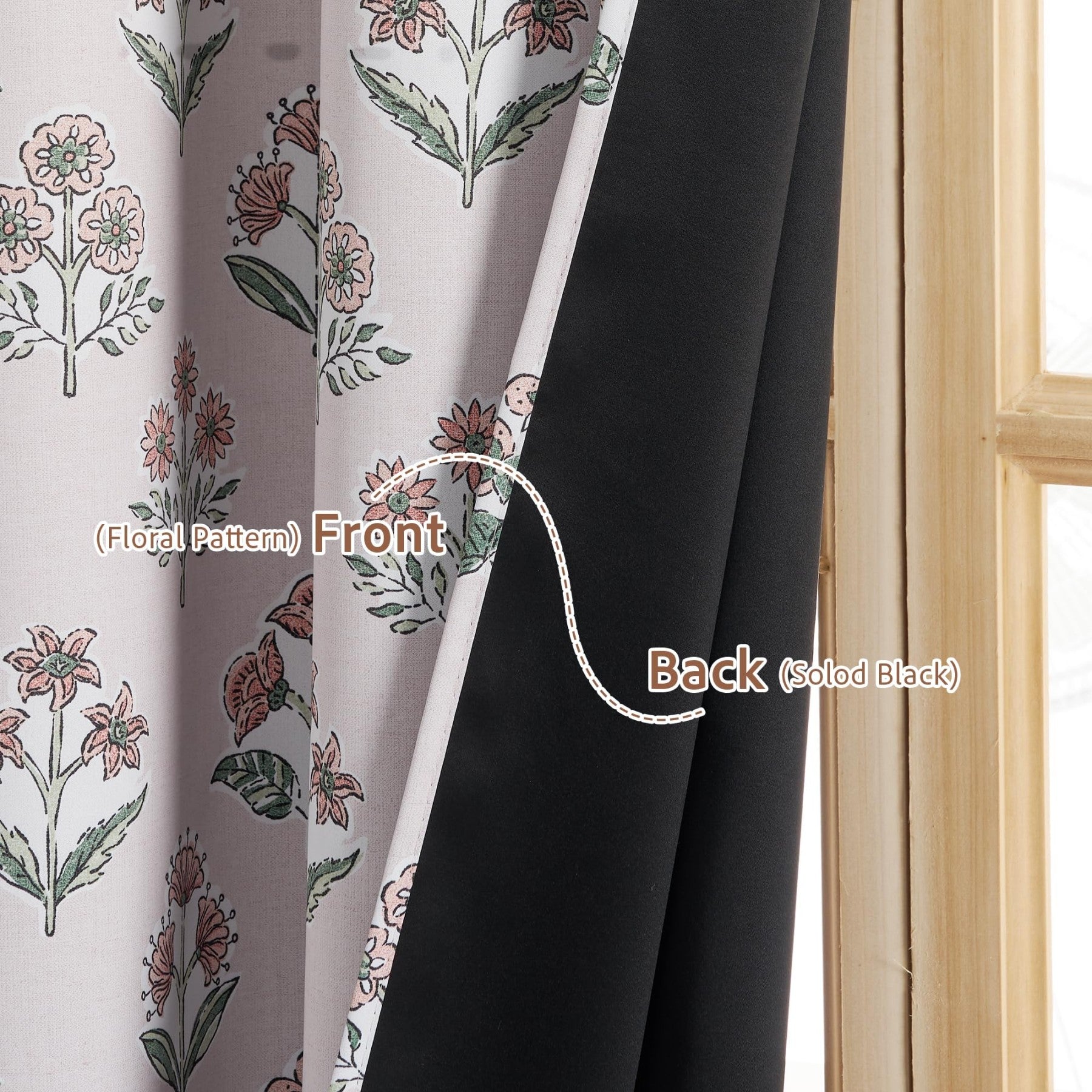 PONY DANCE Rideaux 100 % Occultants 2 Panneaux, Motif Floral Délicat en Rose Clair, Style Bohème Chic Rideaux Isolants Thermiques pour Salon, Chambre, Chambre d'Enfant, l 132 x L 220 cm