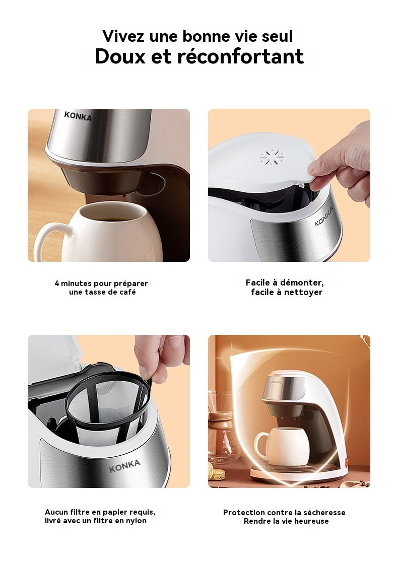 Konka Percolateur à café compact automatique 300 ml pour usage domestique, multifonction pour café et infusion aux fleurs