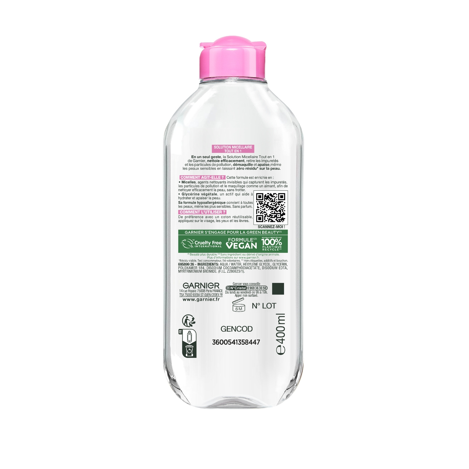 Garnier SkinActive Eau Micellaire Nettoyante pour Peaux Sensibles, 400 ml