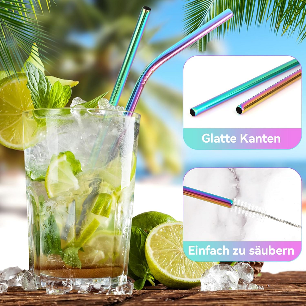 Huacan Set de Pailles Colorées en Acier Inoxydable, Lot de 5 Pièces