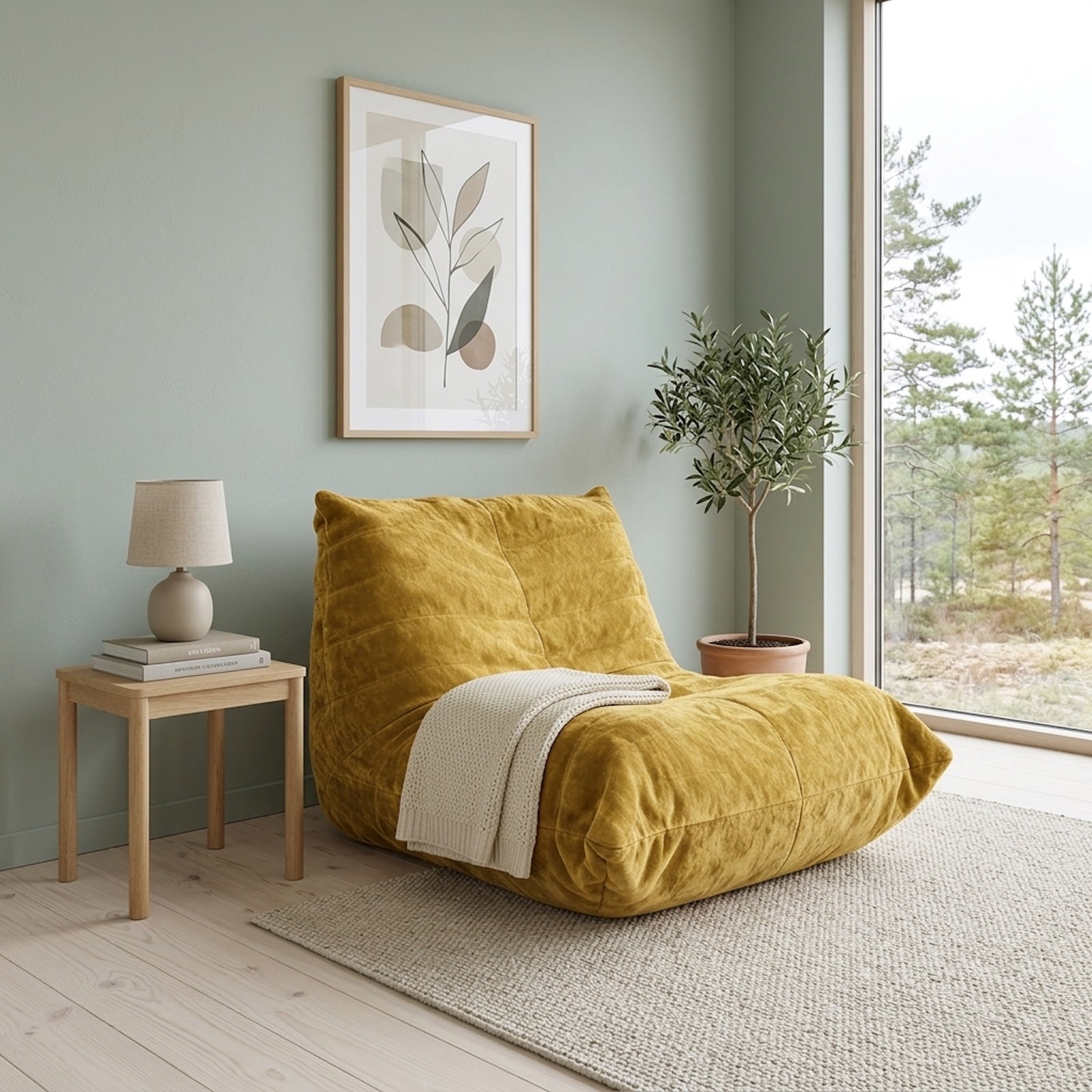URBAN MEUBLE Fauteuil pouf en chenille Série canapé de détente Jaune 90 x 100 x 80 cm
