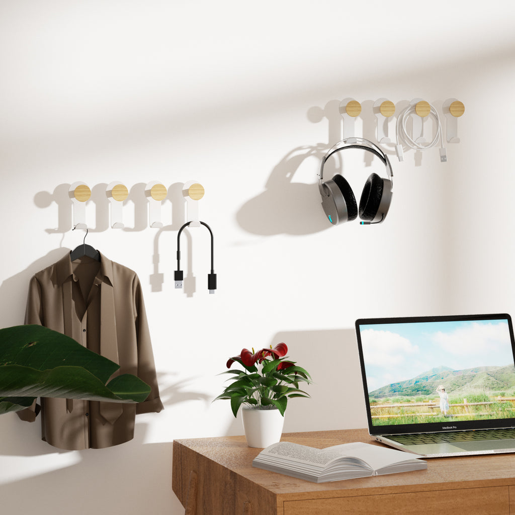 KAPANOU Lot de 8 porte-manteaux muraux en bois avec support métallique robuste - Blanc